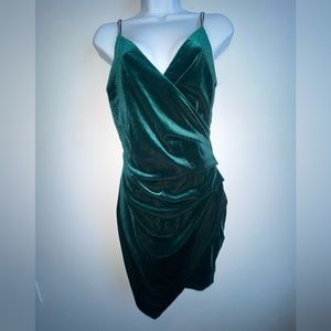 Akira Green Velvet Faux Wrap Dress Medium